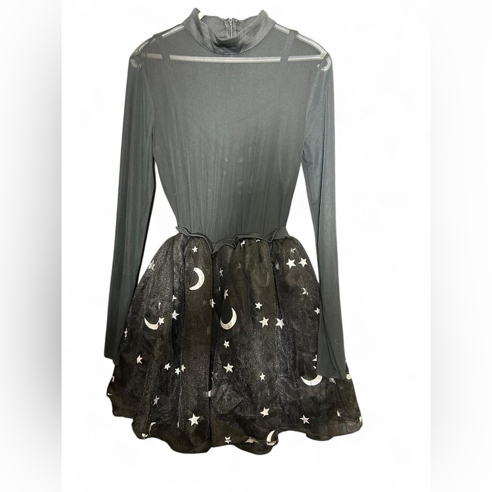 Black Sheer Dress with Moon and Star Pattern